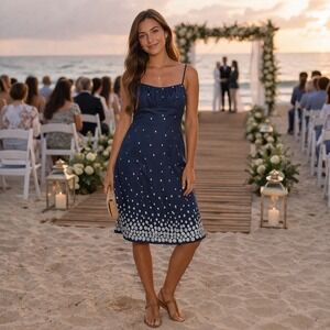 Ann Taylor 6 Blue Silver Metallic Polka Dot Dress shimmer strap preppy NWT $138